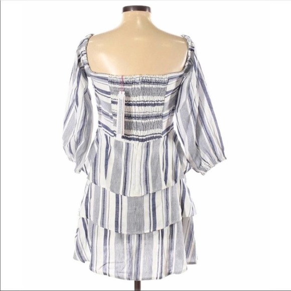 PARKER Bahama Shift Aquarius Stripe Off Shoulder Blue & White Mini Dress 4 NEW - Picture 3 of 10